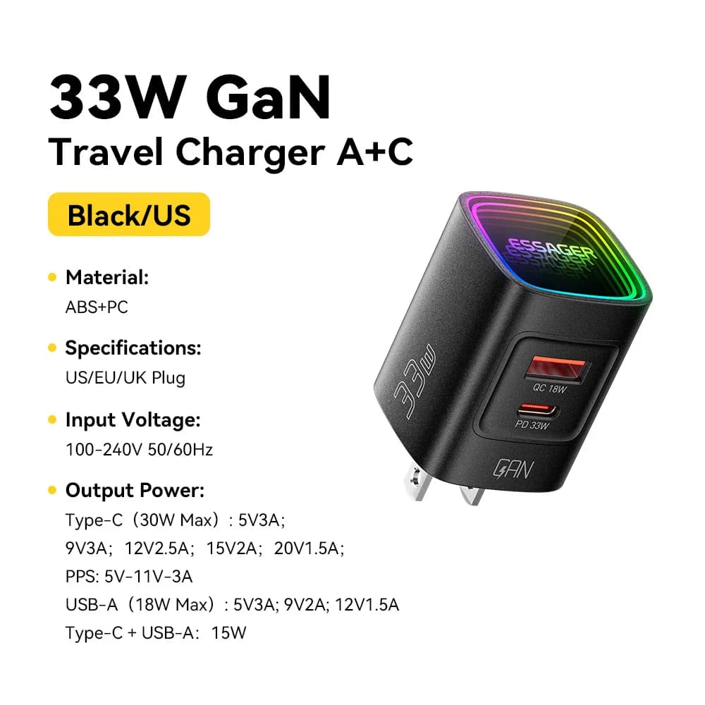 33W GaN USB-C PD přenosná nabíječka