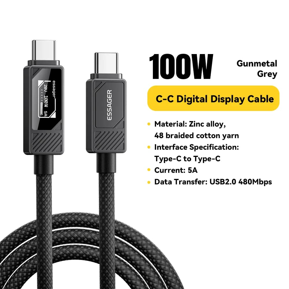 USB-C kabel 100W s digitálním displejem PD nabíjení