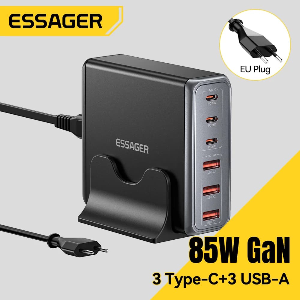 Stolní nabíjecí stanice GaN USB-C, 85W, 6 portů